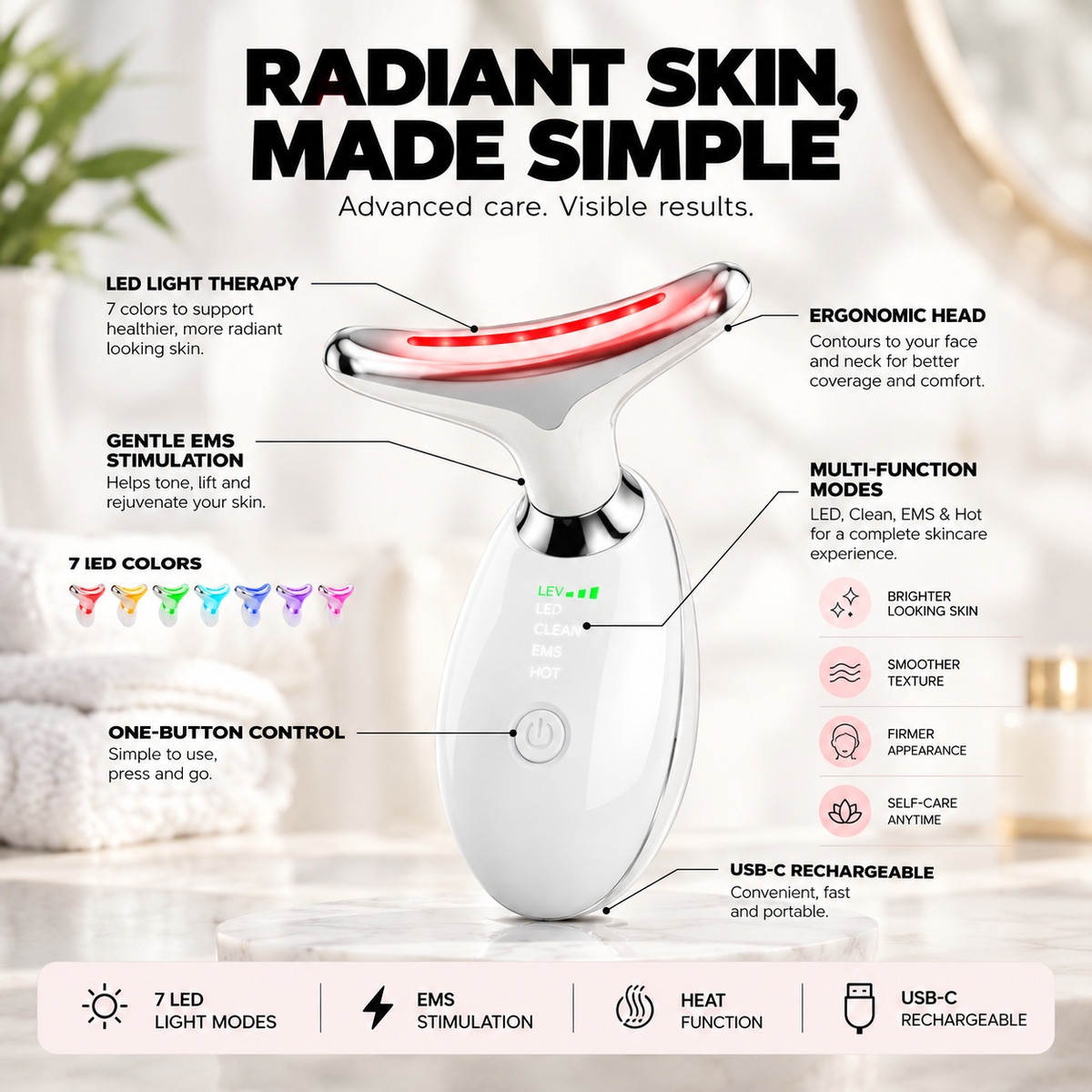 EMS 7-Color LED Face & Neck Massager