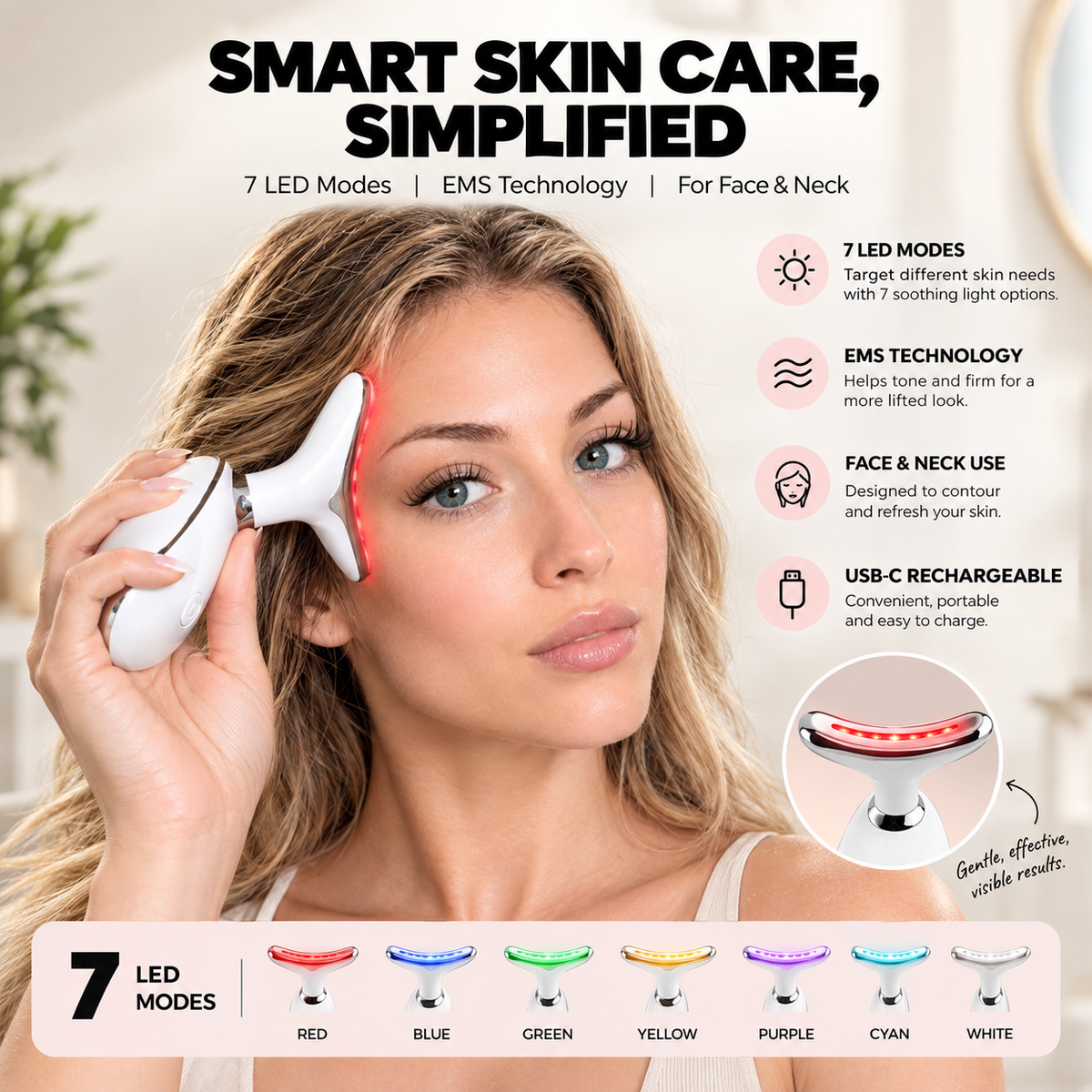 EMS 7-Color LED Face & Neck Massager
