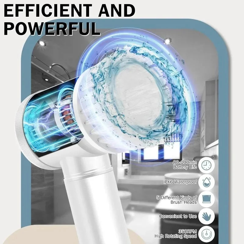 Electric Spin Cleaning Brush | 5-in-1 Brush Heads, Powerful Rotation & Rechargeable – Clean Every Surface in Half the Time