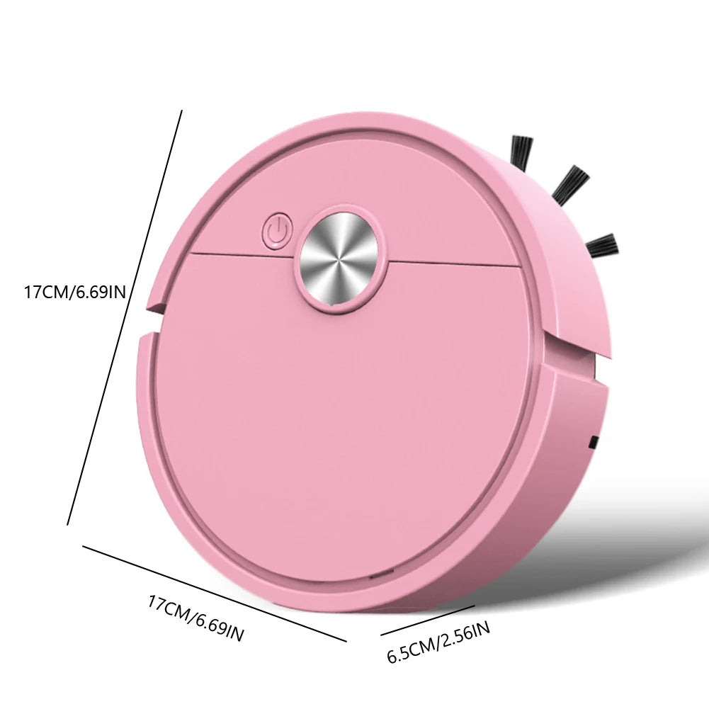 Mini Smart Cleaning Robot | Ultra-Compact 3-in-1 Sweep, Vacuum & Mop, LED-Lit & Silent – White, Black & Pink