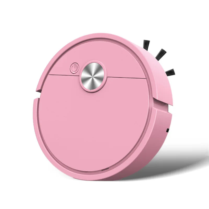 Mini Smart Cleaning Robot | Ultra-Compact 3-in-1 Sweep, Vacuum & Mop, LED-Lit & Silent – White, Black & Pink
