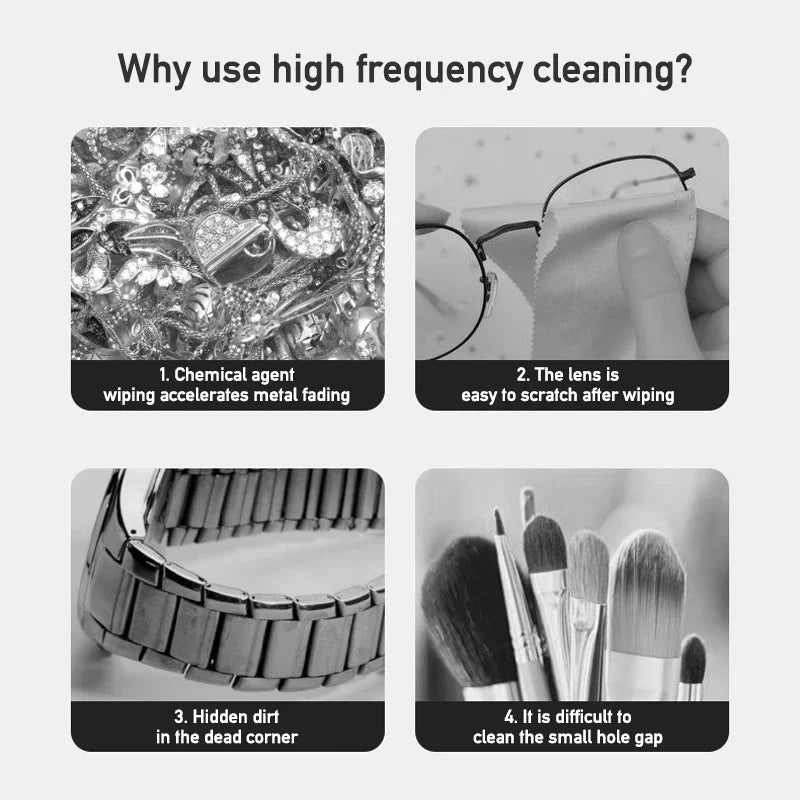 Ultrasonic Jewelry & Glasses Cleaner | High-Frequency Deep Clean in Minutes – Safe for Jewelry, Watches & Eyewear