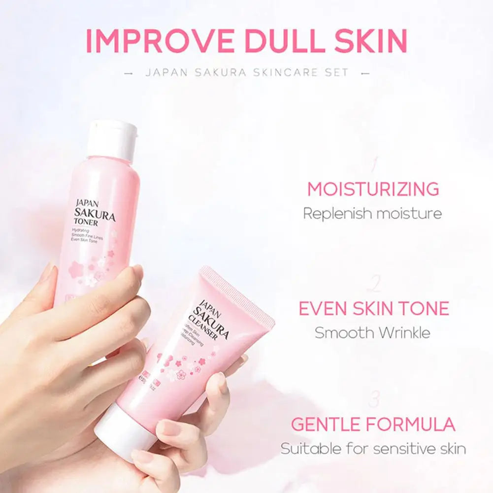 Sakura Cherry Blossom Skincare Set — Cleanser, Serum, Eye Cream & Facial Cream