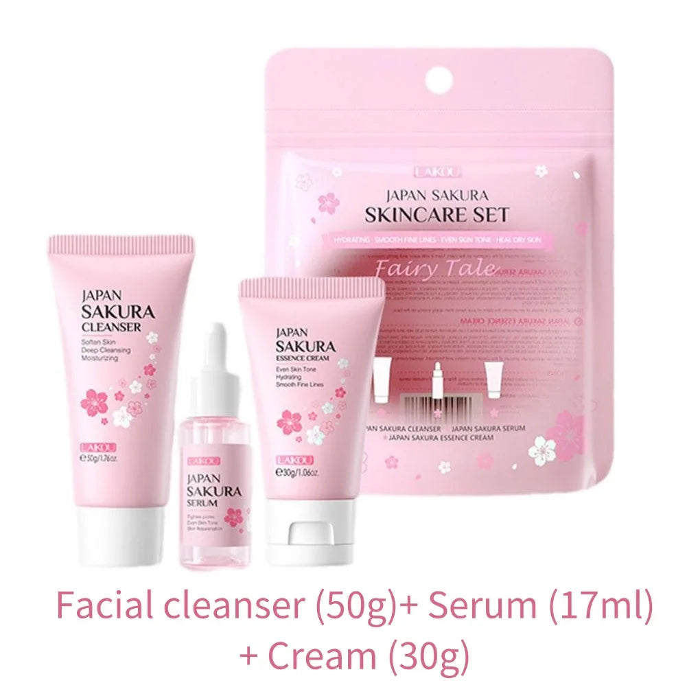 Sakura Cherry Blossom Skincare Set — Cleanser, Serum, Eye Cream & Facial Cream