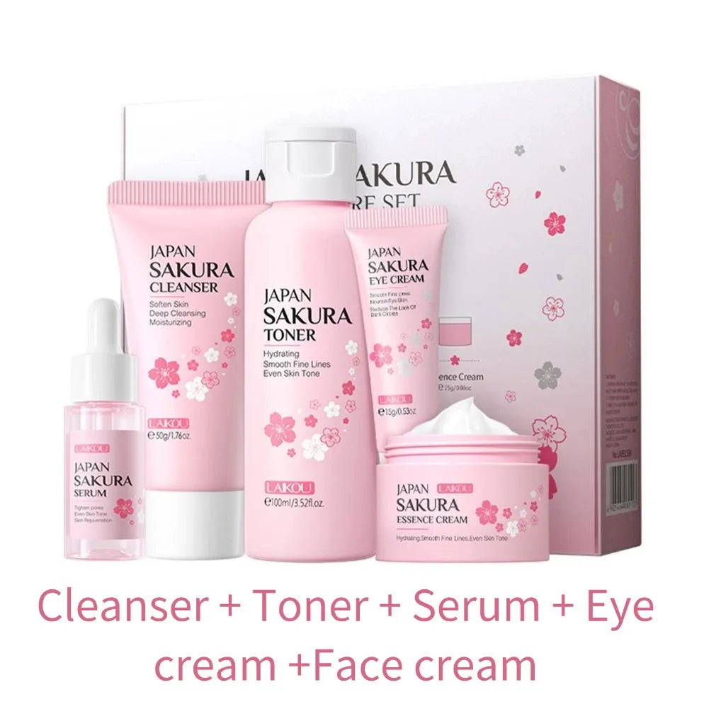 Sakura Cherry Blossom Skincare Set — Cleanser, Serum, Eye Cream & Facial Cream
