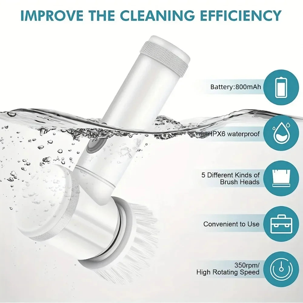 Electric Spin Cleaning Brush | 5-in-1 Brush Heads, Powerful Rotation & Rechargeable – Clean Every Surface in Half the Time