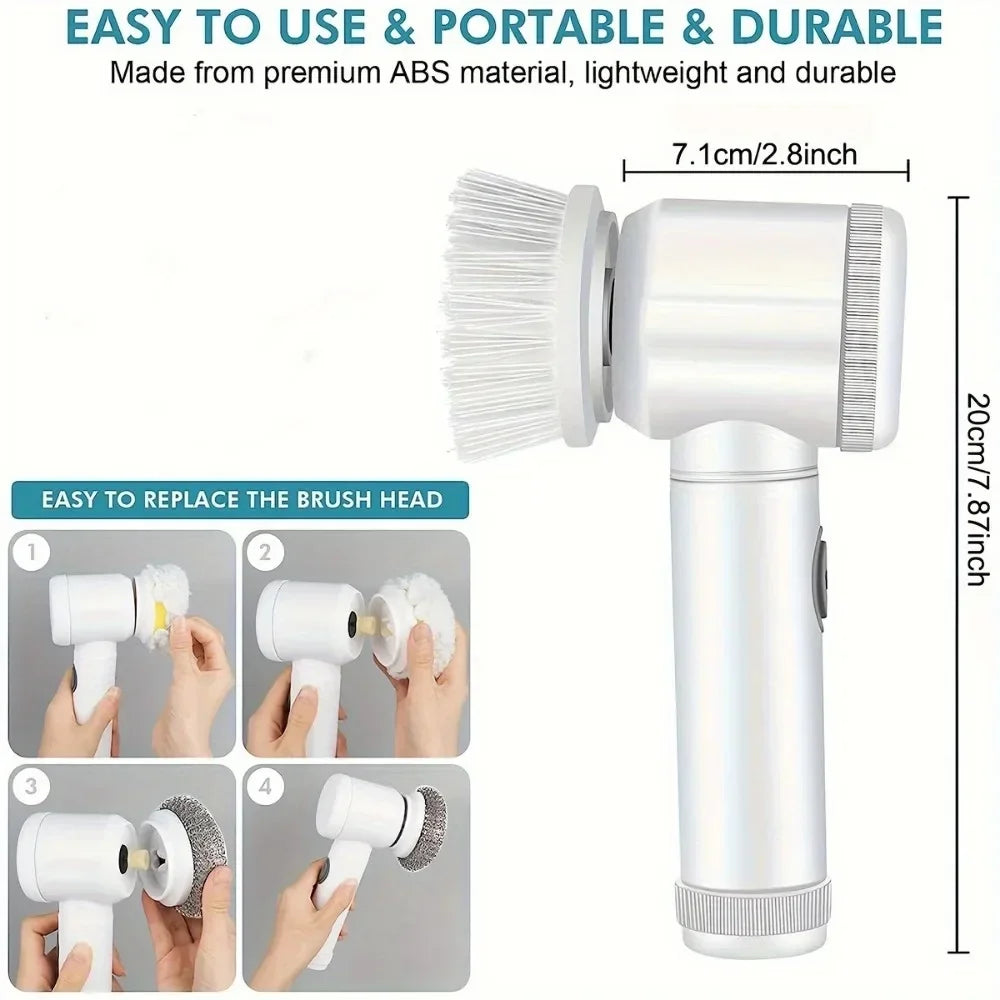 Electric Spin Cleaning Brush | 5-in-1 Brush Heads, Powerful Rotation & Rechargeable – Clean Every Surface in Half the Time