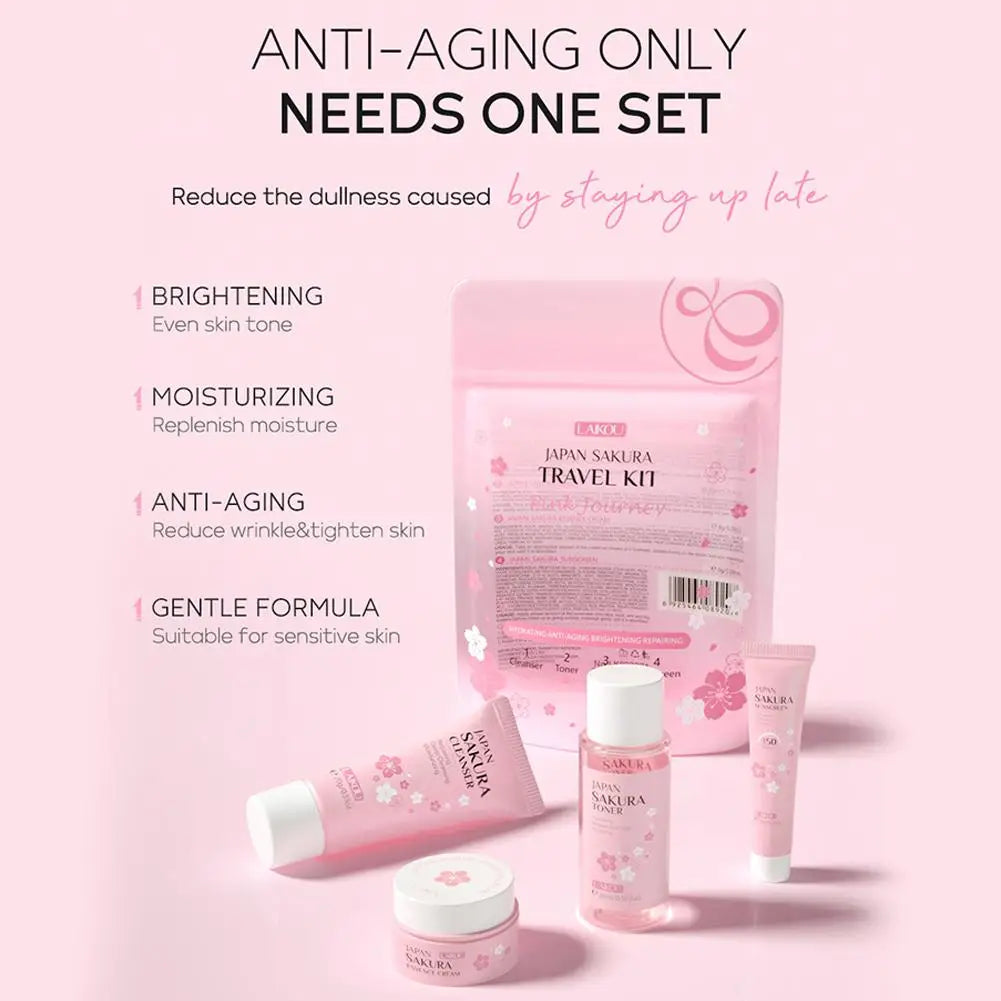 Sakura Cherry Blossom Skincare Set — Cleanser, Serum, Eye Cream & Facial Cream