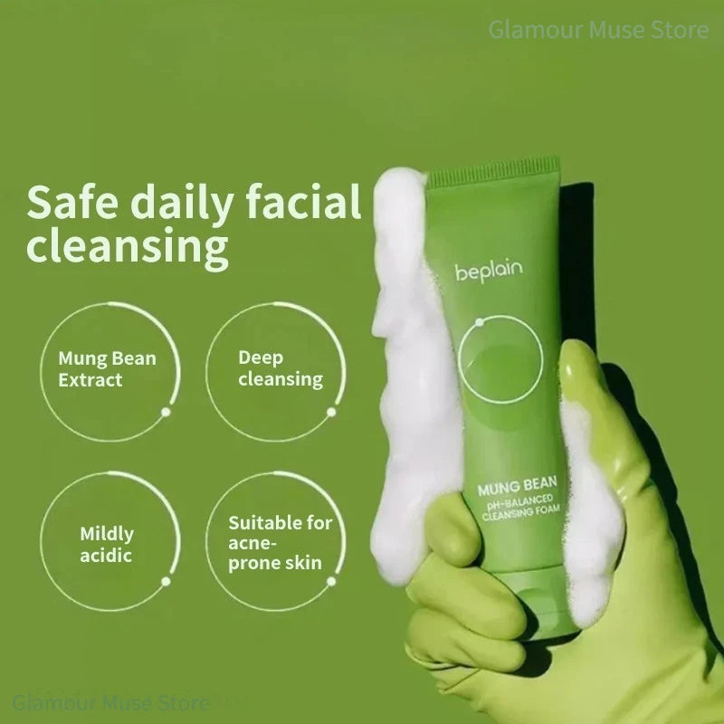Korean Mung Bean Skincare Set — Pore Serum, Cleansing Foam, Clay Mask & Makeup Remover