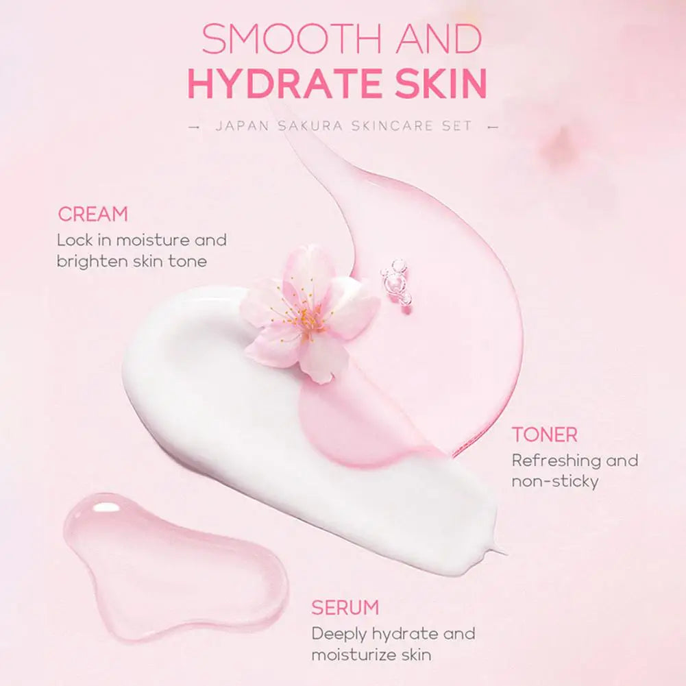 Sakura Cherry Blossom Skincare Set — Cleanser, Serum, Eye Cream & Facial Cream