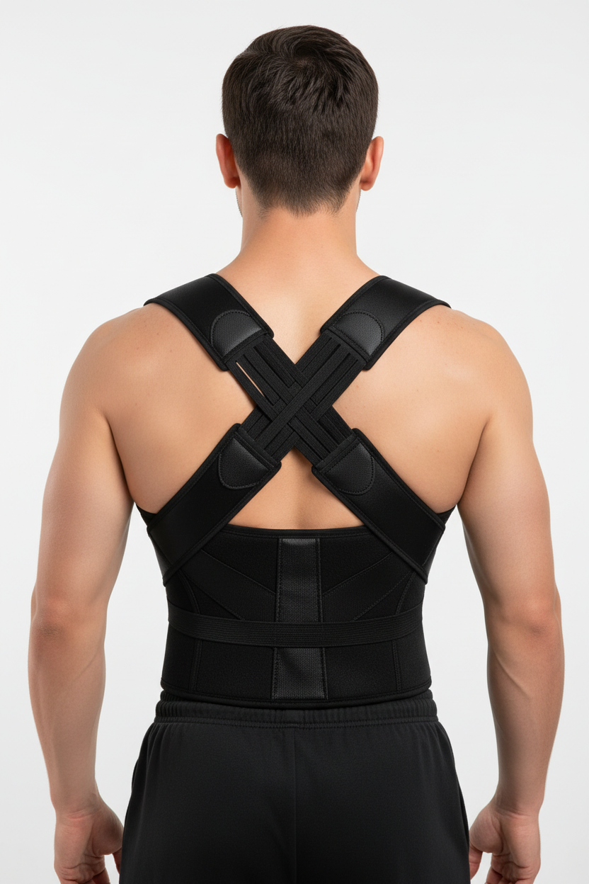 Black Posture Corrector – Back View on Male Model