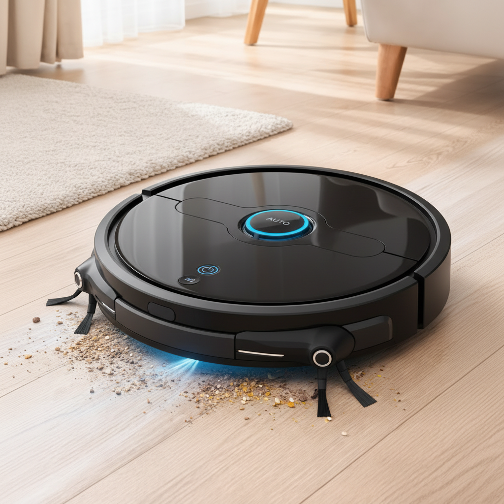 Black Robot Vacuum with Mechanical Arms - First Image Style