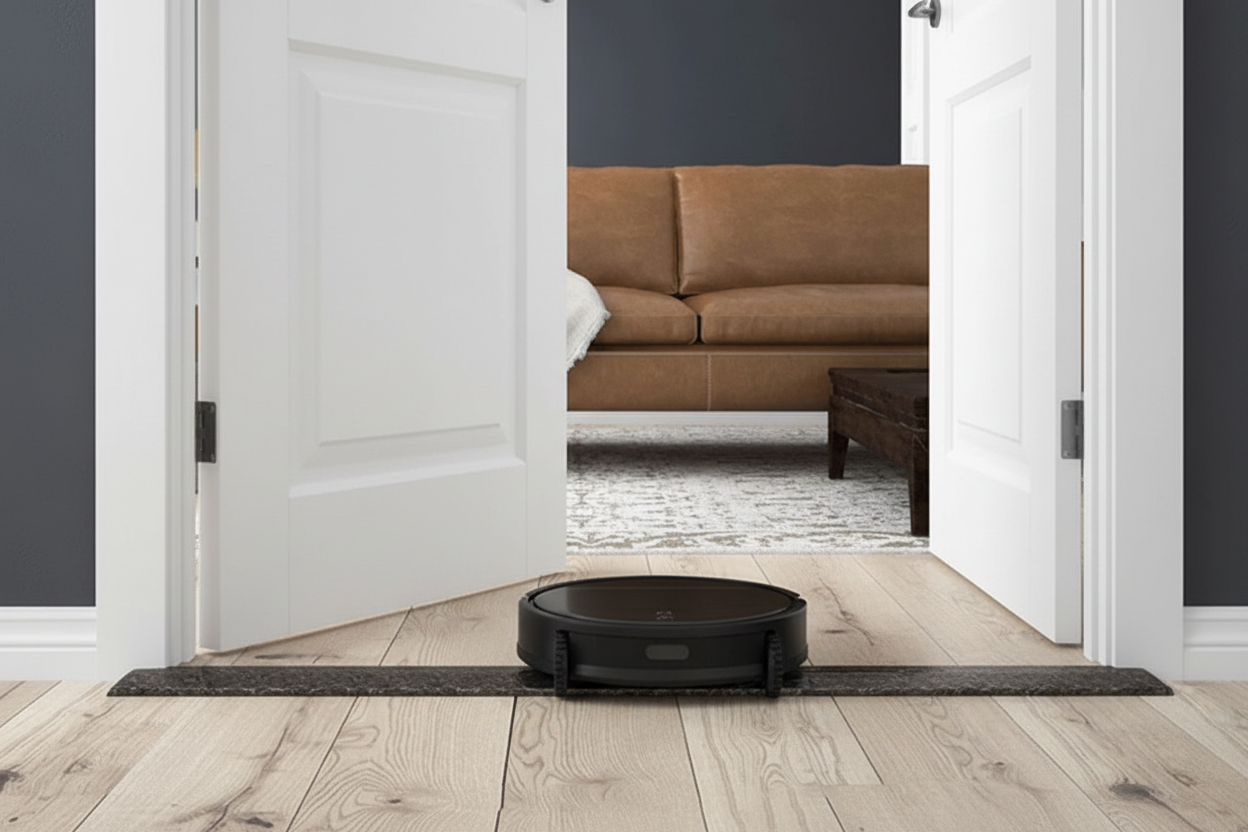 Robot Vacuum with Rollers at Door Threshold